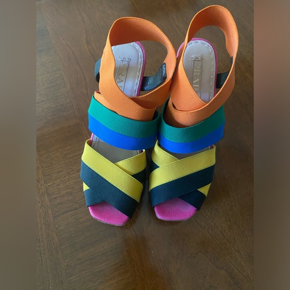 Prada multicolored bandage elastic sling-back wedge sandals - Picture 4 of 8